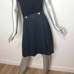 SALE!!!! Medium Wrap Skirt Navy Blue/White Stripes Silver Buttons Knee Lenght